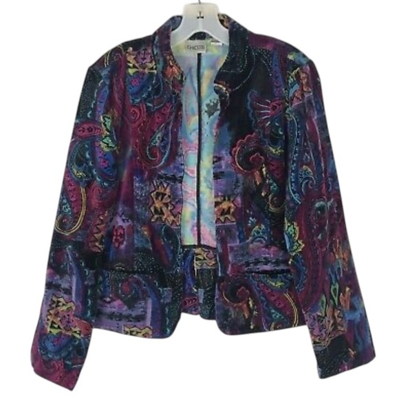 Chico's Jacket Womens Red Paisley Open Front Long Sleeve Blazer Ladies Size 2/M - Picture 1 of 8